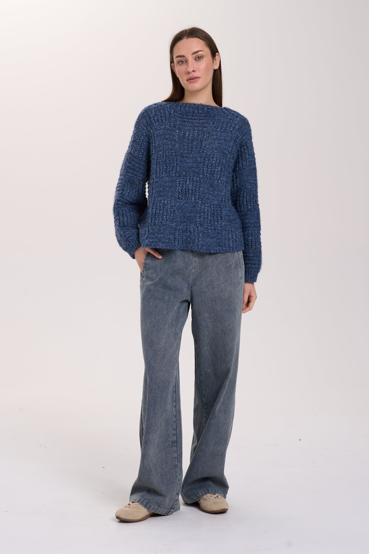 Boatneck Squares Jumper - Blue
