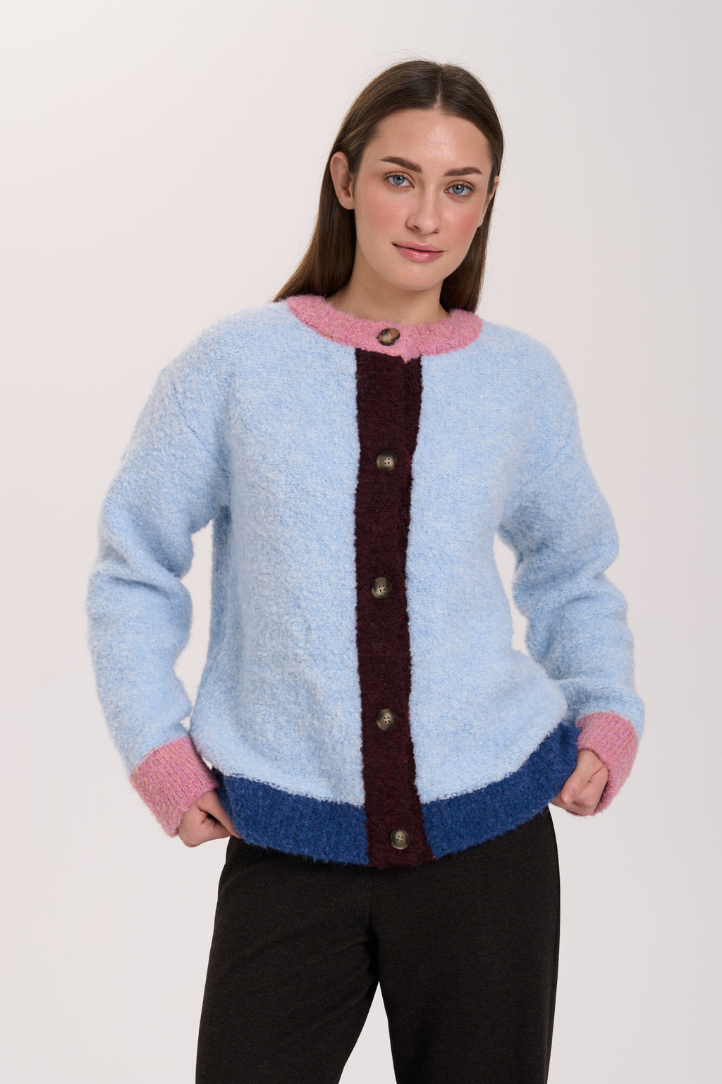 Contrast Colours Cardigan - Blue