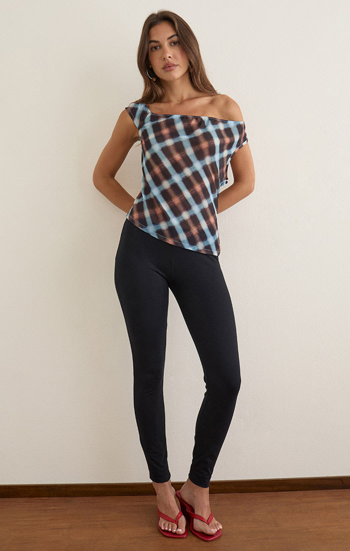Darini Top - Black & Blue Hazy Check
