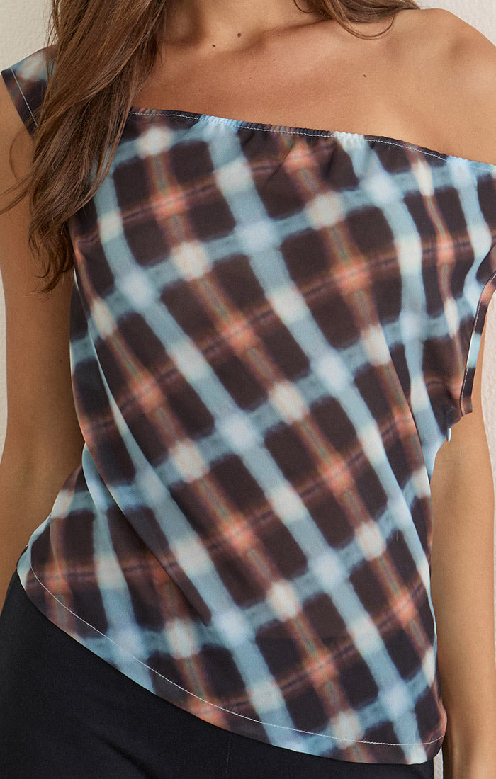 Darini Top - Black & Blue Hazy Check