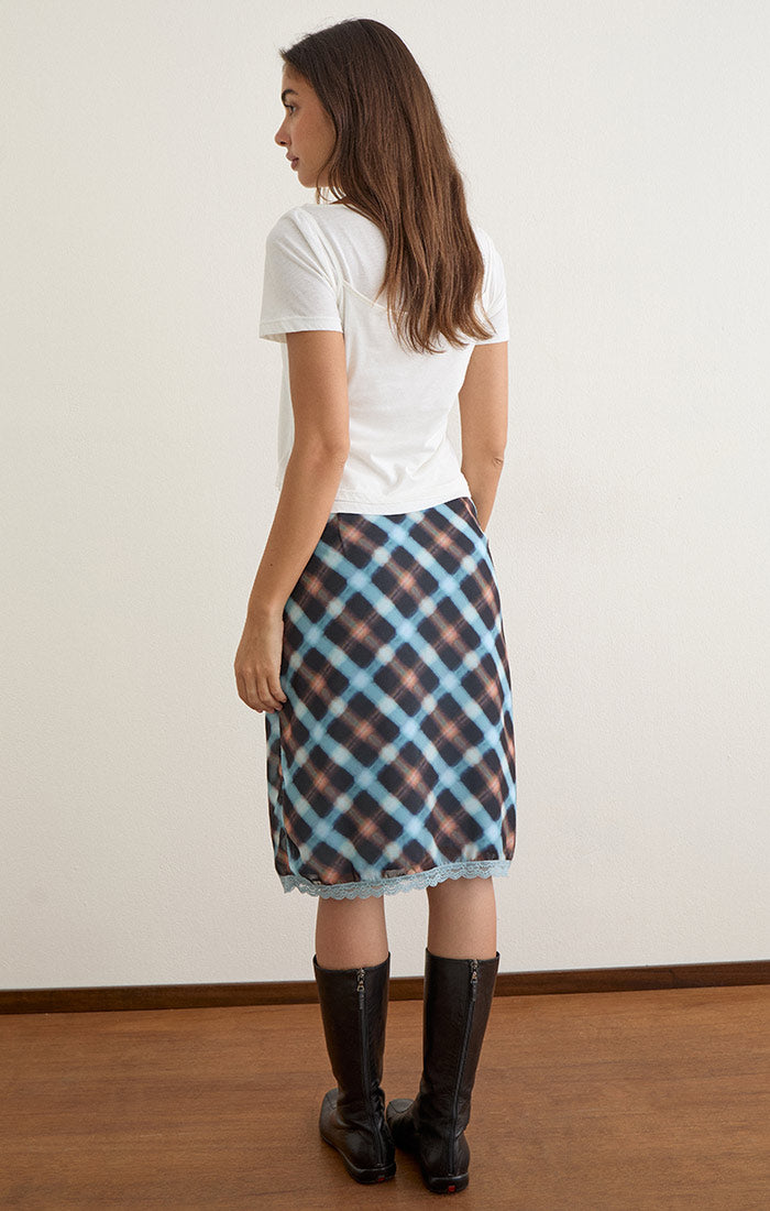 Sangga Skirt - Black & Blue Hazy Check