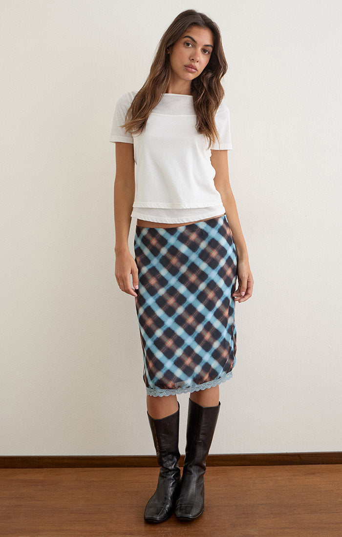Sangga Skirt - Black & Blue Hazy Check