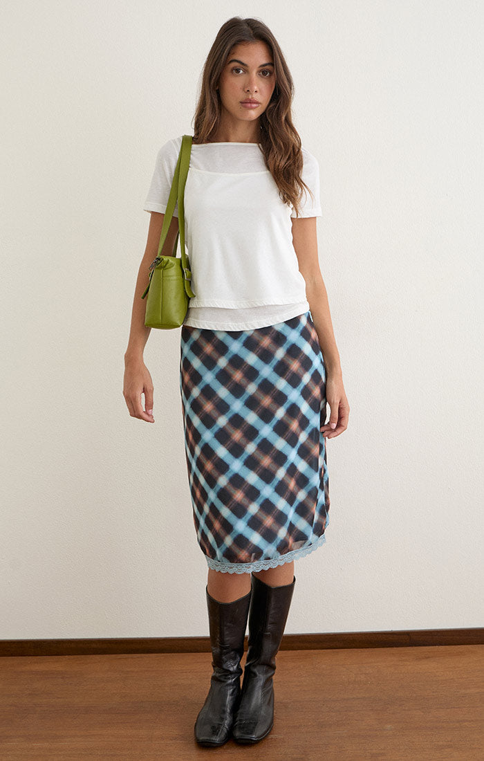 Sangga Skirt - Black & Blue Hazy Check
