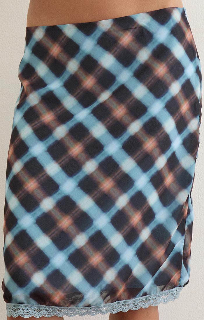 Sangga Skirt - Black & Blue Hazy Check