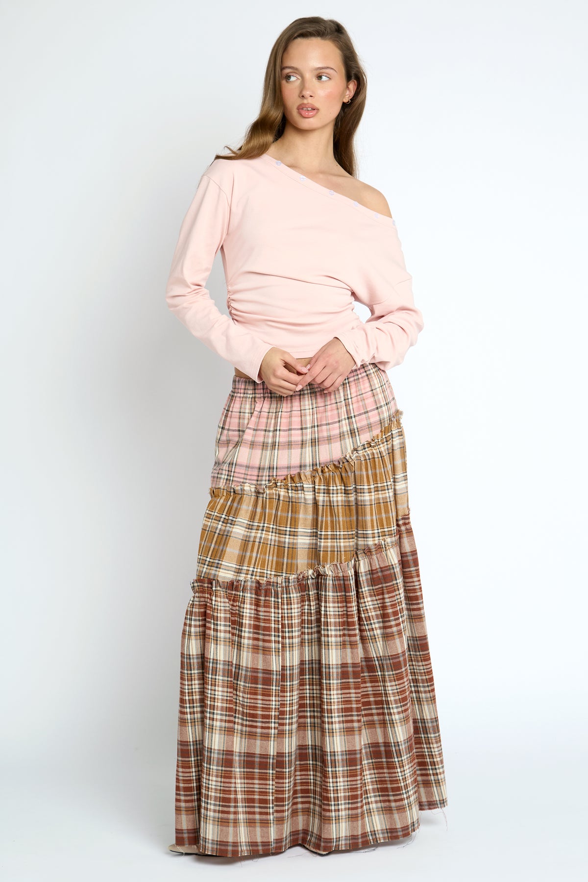 Pammy Skirt - Pink Mustard/Burgundy Check