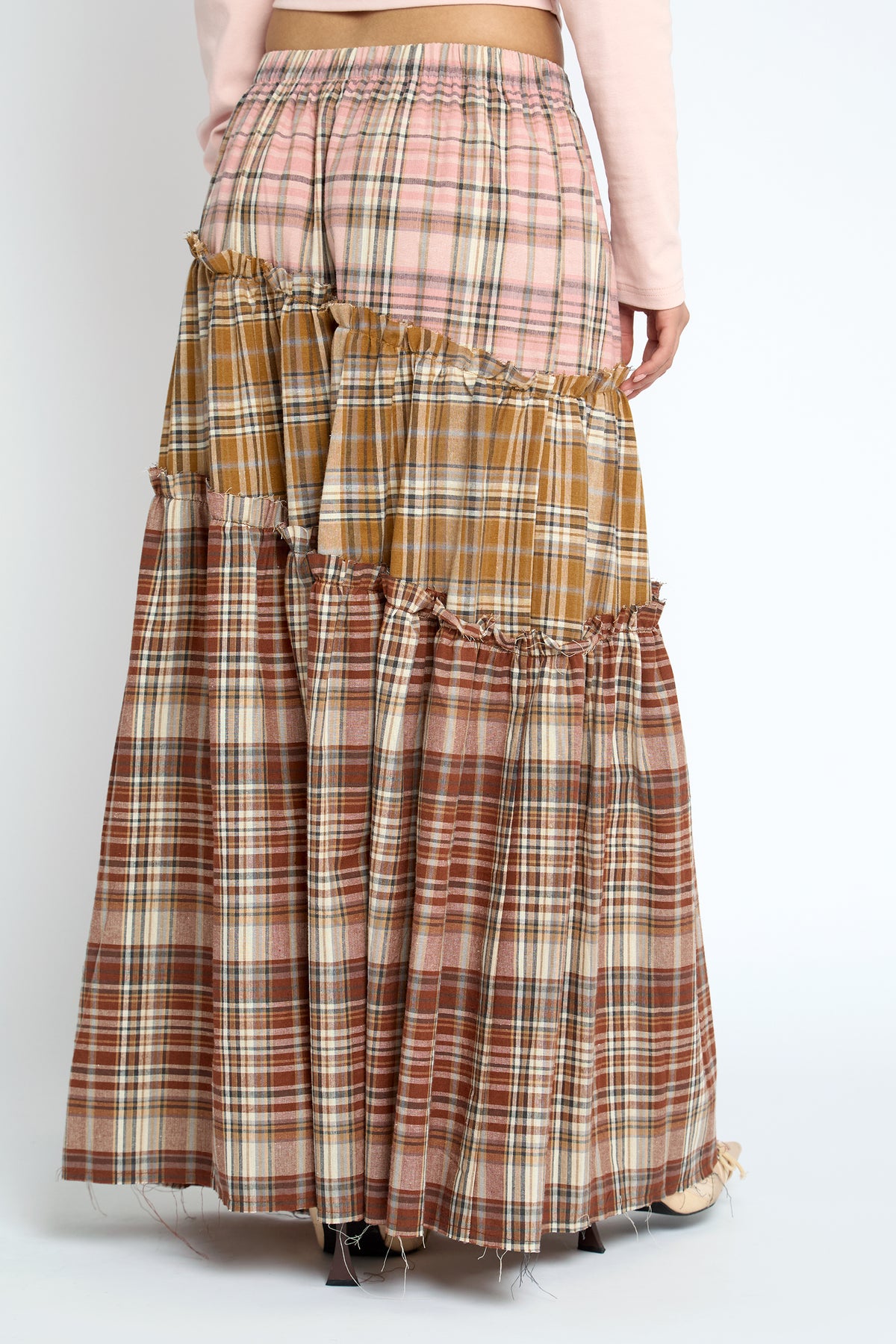 Pammy Skirt - Pink Mustard/Burgundy Check
