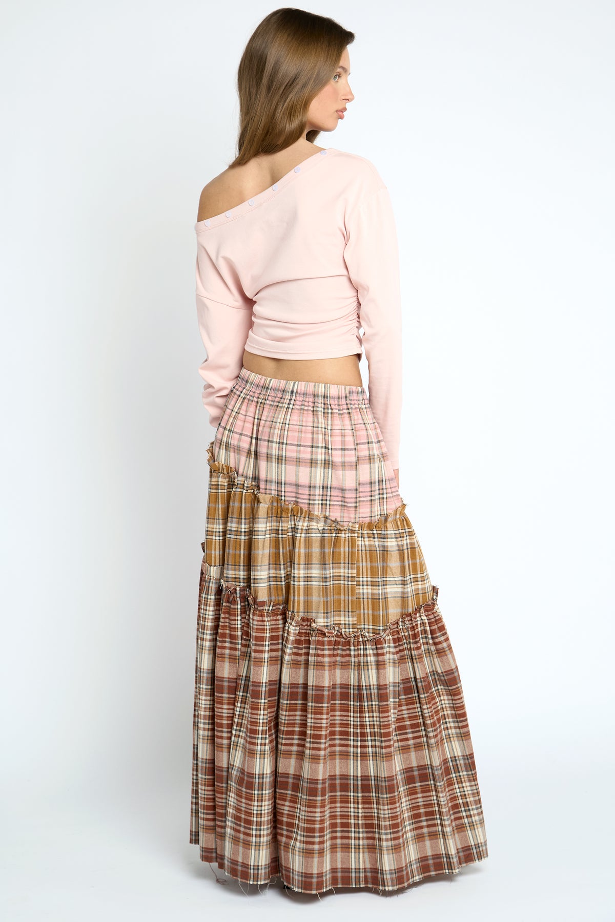 Pammy Skirt - Pink Mustard/Burgundy Check