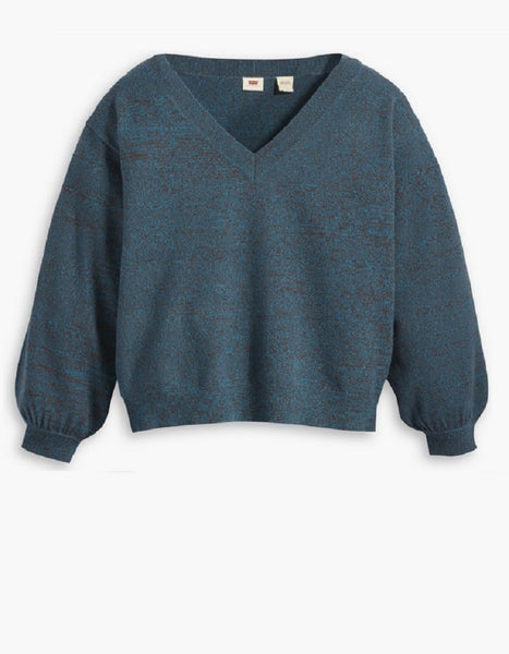Flower Sweater - Marled Yarn Caviar & Gibralter Sea
