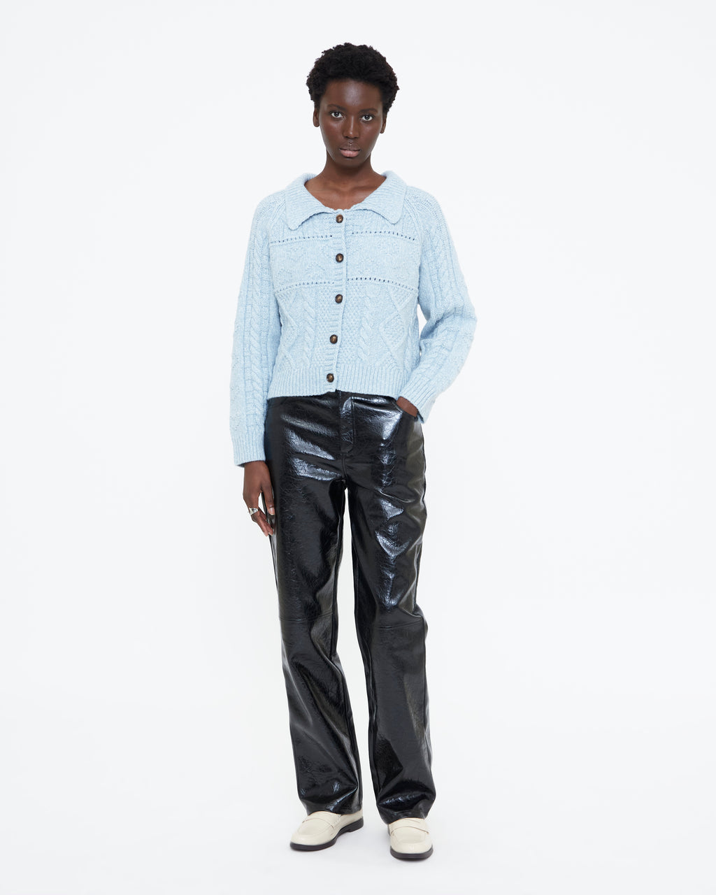 Collared Pattern Cardigan - Light Blue