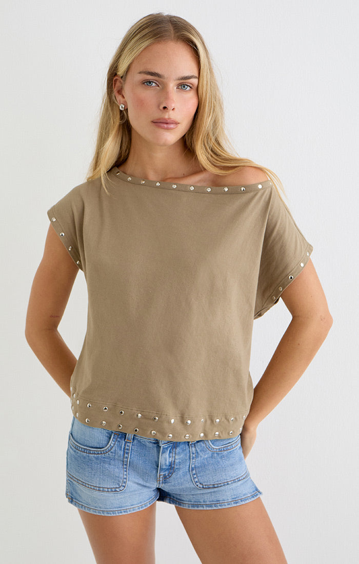 Studded Damaria Top - Khaki