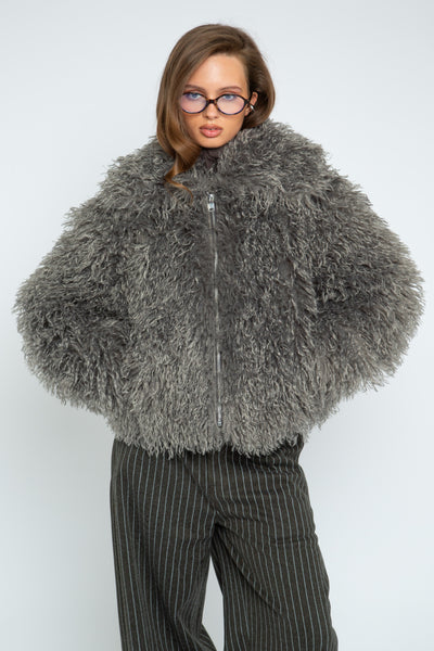Harlow Faux Fur Jacket - Charcoal Grey
