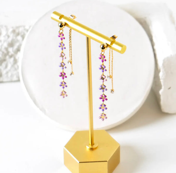 Burnett Layered 24k Gold Plated/Lavender Resin Daisy Earrings