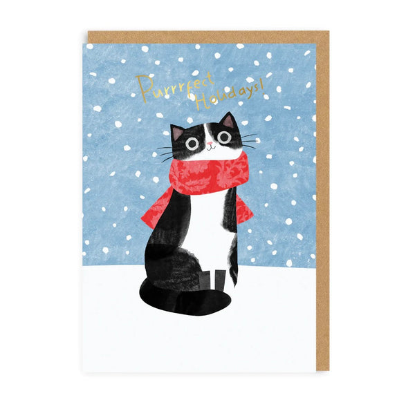 Black & White Cat Christmas Greeting Card
