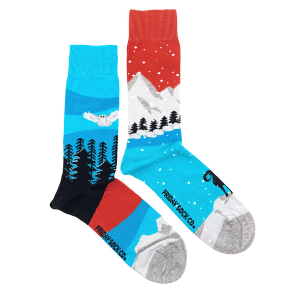 Rocky Mountains Canadian Landscape Mismatched Socks M