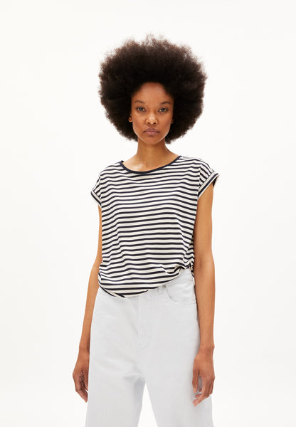 Jilaana Stripes T Shirt - Night Sky/Oatmilk