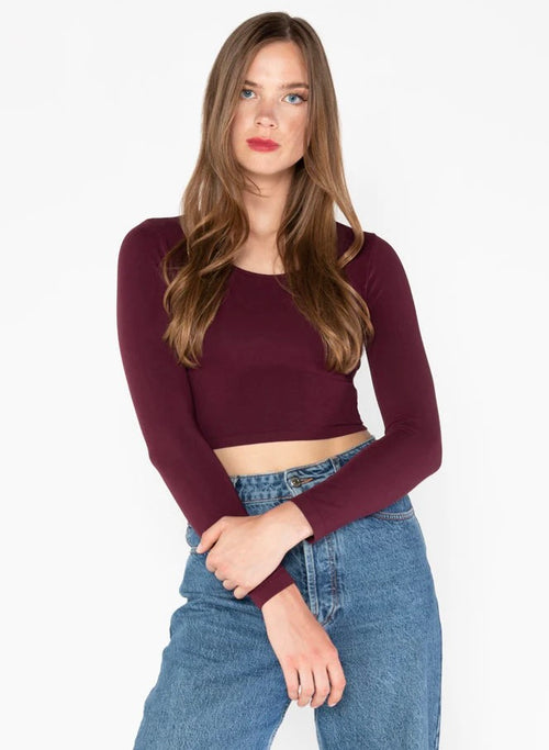 Bamboo Long Sleeve Crop Scoop Neck Top
