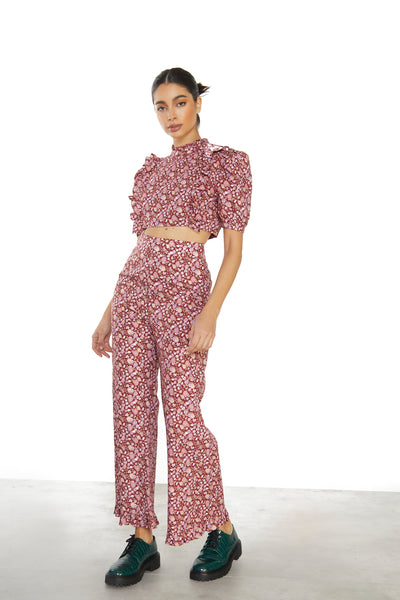 Burgundy Chintz Floral Blouse