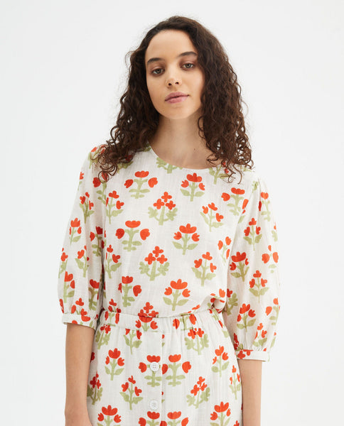 Floral Print Shirt With Puff Sleeves