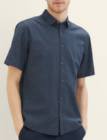 Patterned Short Sleeve Shirt - Blue Minimal Design
