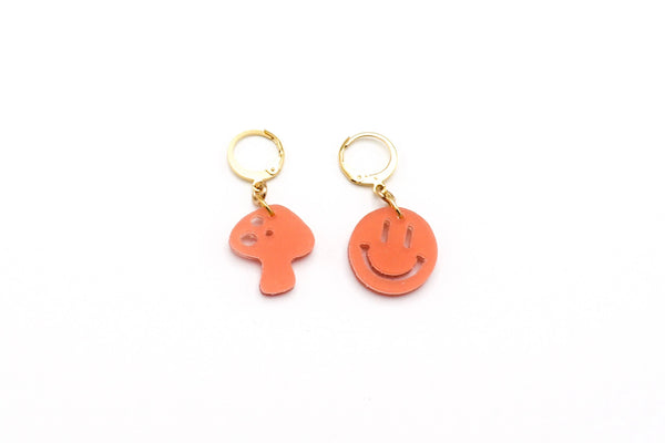 Mushroom + Smile Charm Dangle Earring