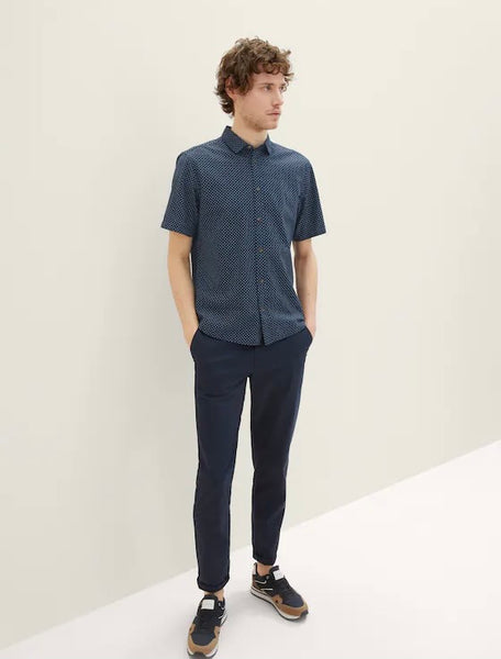 Patterned Short Sleeve Shirt - Blue Minimal Design