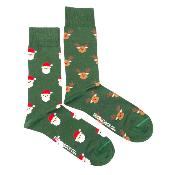 Ugly Christmas Santa & Reindeer Mismatched Socks M