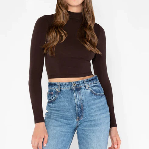 Bamboo Mock Neck Long Sleeve Crop Top