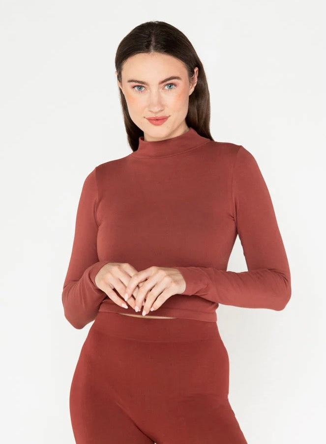 Bamboo Mock Neck Long Sleeve Crop Top