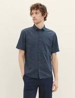 Patterned Short Sleeve Shirt - Blue Minimal Design