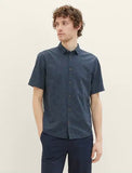 Patterned Short Sleeve Shirt - Blue Minimal Design