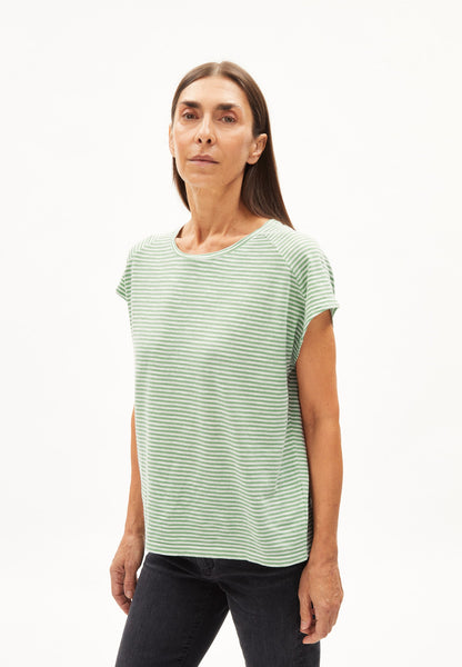 Oneliaa Lovely Stripes Organic Cotton T Shirt - Smith Green/Oatmilk