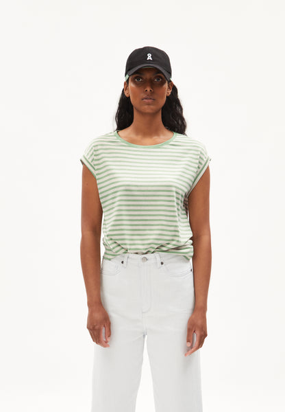 Jilaana Stripes T Shirt - Smith Green/Oatmilk