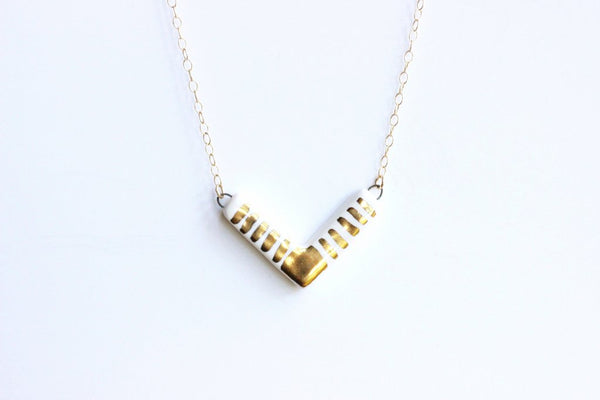 White + Gold Striped Arrow Necklace