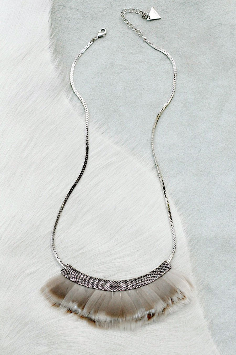 Mesh Feather Bib Statement Necklace - Large