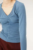 V Neck Top with Gathered Detail