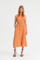 Orange Crinkle Midi Dress with Side Cut-Outs
