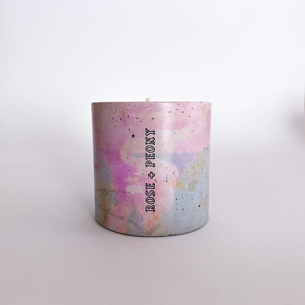 Concrete Single-Wick Candle - Rose + Peony