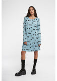 Penguin Print Dress with Shoulder Ruffle