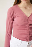 V Neck Top with Gathered Detail