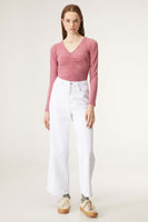 V Neck Top with Gathered Detail