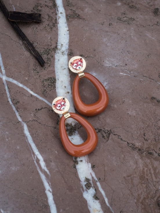 Red Panda Oval Earring