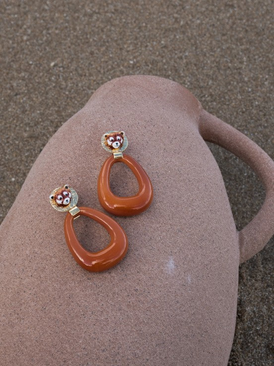 Red Panda Oval Earring