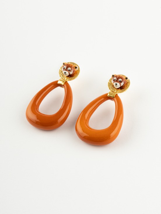 Red Panda Oval Earring