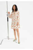 Floral Print Mini Dress With Mandarin Neckline