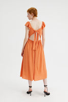 Orange Crinkle Midi Dress with Open Back