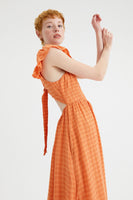 Orange Crinkle Midi Dress with Open Back