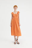 Orange Crinkle Midi Dress with Open Back