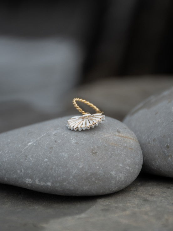 White Palm Leaf Mini Hoop Earring