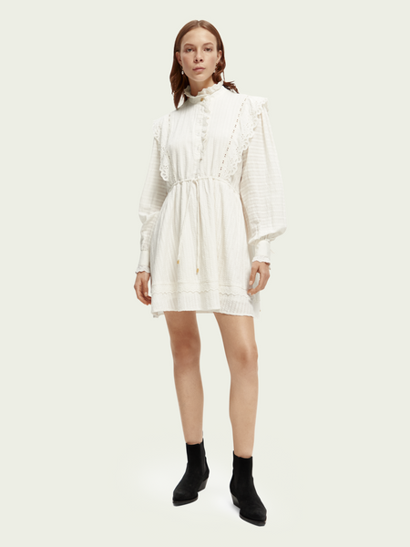 Organic Cotton Shirt Dress with Lace Detail