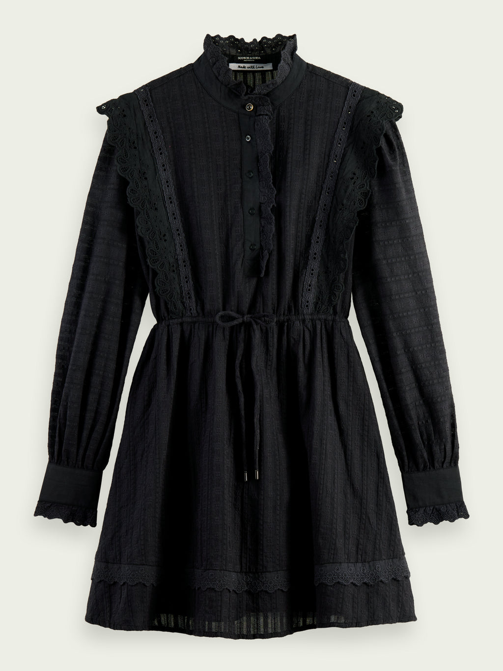 Organic Cotton Shirt Dress with Lace Detail